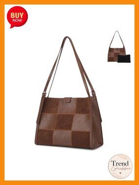 Suede Tote Bag for Women Slouchy Patchwork Shoulder Handbag Purse